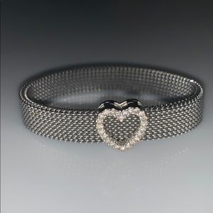 Diamond Heart Bracelet on Silver Chain-18K